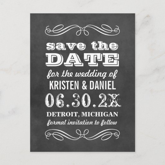  Zwart Krijtbord Huwelijk Save the Date Aankondigingskaart (Voorkant)