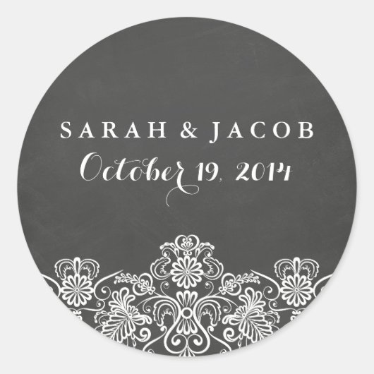 Zwart krijtbord & kant bruiloft Sticker (Voorkant)