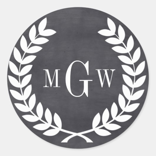 Zwart krijtbord Laurel Wreath Monogram Env Seal Ronde Sticker (Voorkant)