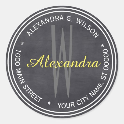 Zwart krijtbord naam Monogram ADDR envelop zegel (Voorkant)