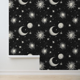  Zwart Krijtbord Night Sky Stars & Moons Behang