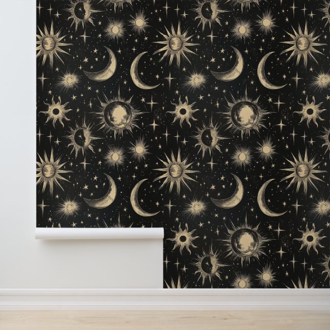  Zwart Krijtbord Night Sky Stars & Moons Behang (Applicatie)