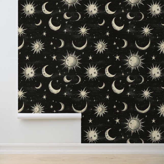  Zwart Krijtbord Night Sky Stars & Moons Behang (Applicatie)