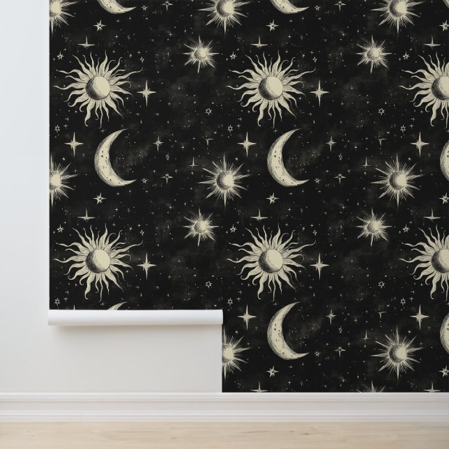  Zwart Krijtbord Night Sky Stars & Moons Behang (Applicatie)