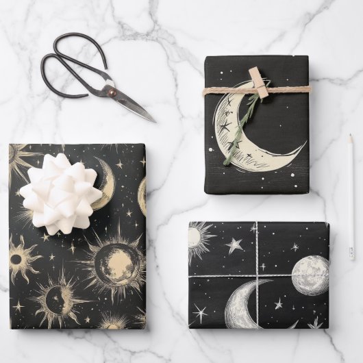  Zwart Krijtbord Night Sky Stars & Moons Inpakpapier Vel (Voorkant)