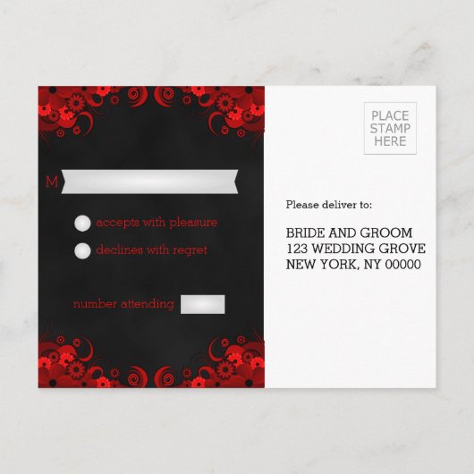 Zwart krijtbord Rood Bloemen RSVP Reageer Briefkaa Uitnodiging Briefkaart (Achterkant)