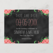 Zwart krijtbord Roze Bloem Save The Date Kaart (Achterkant)