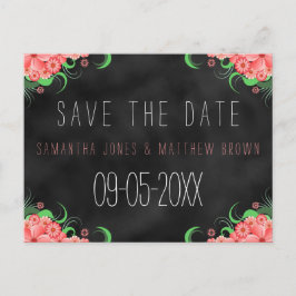 Zwart krijtbord Roze Bloem Save The Date Kaart