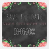 Zwart krijtbord Roze Bloem Save The Date Sticker (Voorkant)