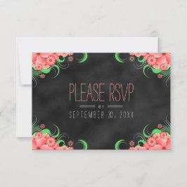 Zwart krijtbord Roze Bloemen Elegante RSVP Kaarten