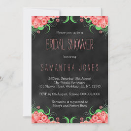 Zwart krijtbord Roze Bloemen Vrijgezellenfeest Inv Kaart