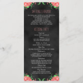 Zwart krijtbord roze bloemenbruiloft programma Kaa Programmakaart (Achterkant)