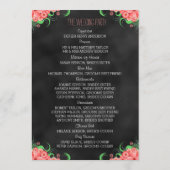 Zwart krijtbord roze bloemenbruiloft programma programmakaart (Achterkant)