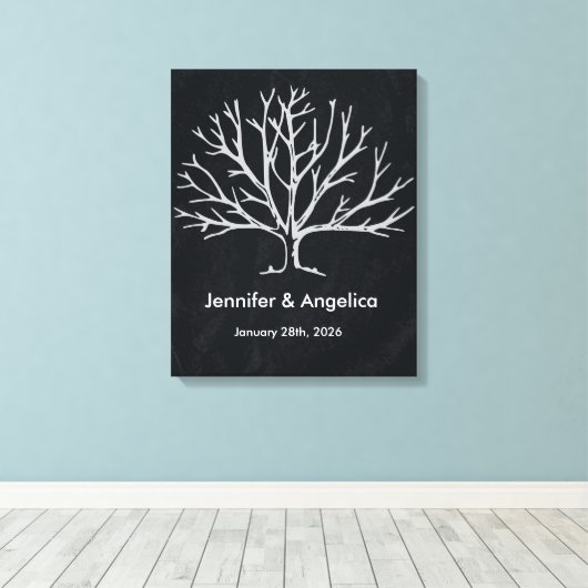 Zwart krijtbord rustieke bruiloft vingerafdruk boo canvas afdruk (Insitu (Houten vloer))