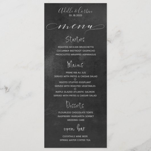 Zwart Krijtbord Zilver Fancy Cursief Kalligrafie Menu (Voorkant)