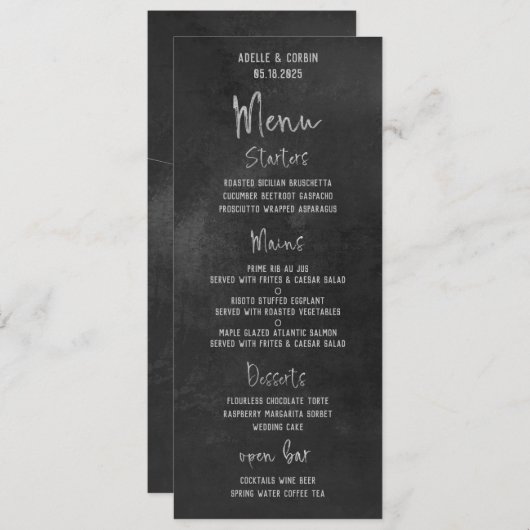 Zwart Krijtbord Zilver Fancy Kalligrafie Script Menu (Voorkant / Achterkant)