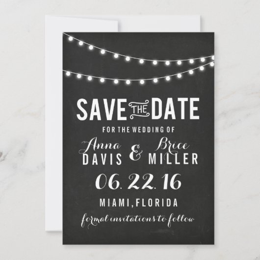 Zwart krijtbord Zomer String Light Save the Date (Voorkant)