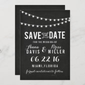 Zwart krijtbord Zomer String Light Save the Date (Voorkant / Achterkant)