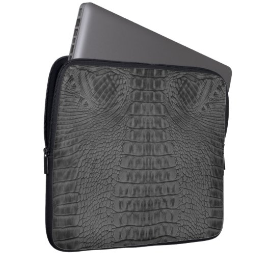 Zwart krokodilleder laptop sleeve (Voorkant Rechts)