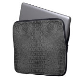 Zwart krokodilleder laptop sleeve (Voorkant Links)