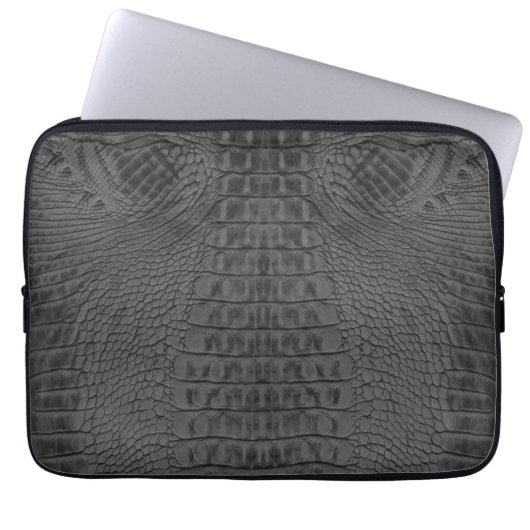 Zwart krokodilleder laptop sleeve (Voorkant)