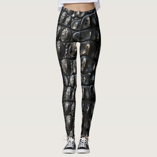 Zwart krokodilleder leggings (Voorkant)