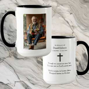 Zwart kruis en gedicht Foto-herdenkingsbeker Mok
