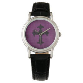 Zwart Kruisbeeld op Paars Horloge