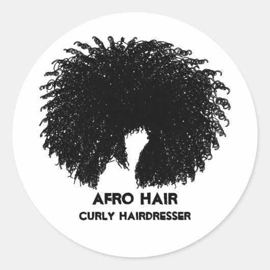 Zwart krullend afrohaar ronde sticker (Voorkant)