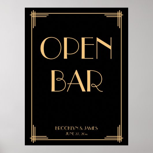 Zwart kunstdeco Gold Wedding Open Bar 18x24 Poster (Voorkant)