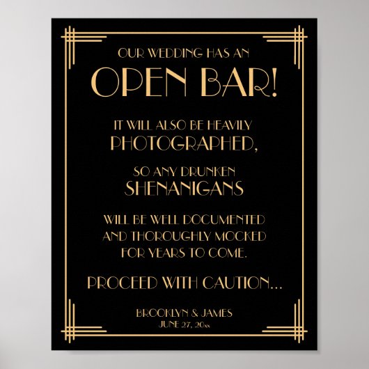 Zwart kunstdeco Grote Gatsby Open Bar, 8x10 Poster (Voorkant)