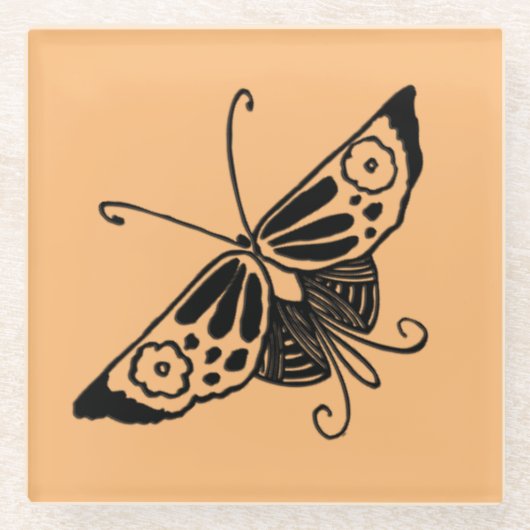 Zwart kunstdeco-vlinder -  achtergrond glazen onderzetter (Voorkant)
