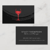 Zwart kunstgeborsteld zwart op rood wijnglas visitekaartje (Voorkant / Achterkant)