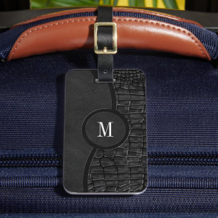 Zwart kunstleder Alligator Skin Luxe Monogram Bagagelabel