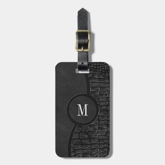 Zwart kunstleder Alligator Skin Luxe Monogram Bagagelabel (Voorkant verticaal)