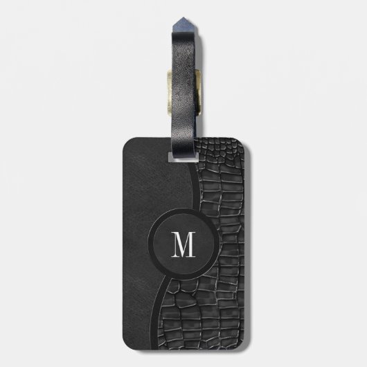 Zwart kunstleder Alligator Skin Luxe Monogram Bagagelabel (Achterkant verticaal)
