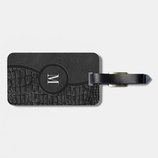 Zwart kunstleder Alligator Skin Luxe Monogram Bagagelabel (Achterkant horizontaal)
