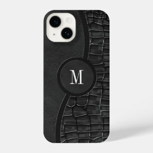 Zwart kunstleder Alligator Skin Luxe Monogram iPhone 14 Hoesje