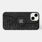 Zwart kunstleder Alligator Skin Luxe Monogram iPhone Hoesje (Achterkant horizontaal)