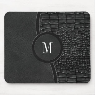 Zwart kunstleder Alligator Skin Luxe Monogram Muismat