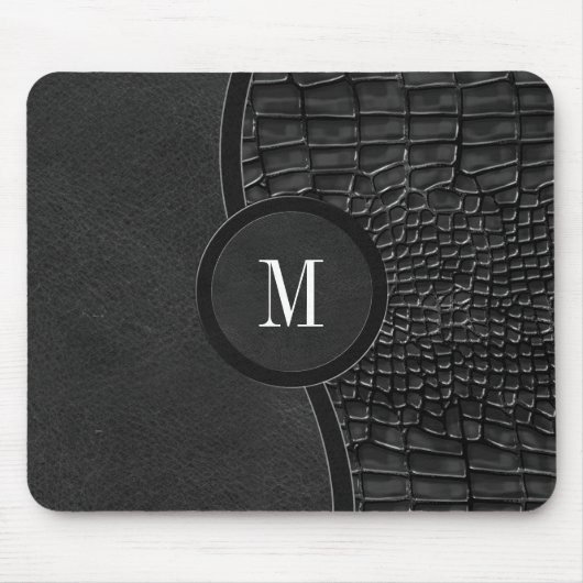 Zwart kunstleder Alligator Skin Luxe Monogram Muismat (Voorkant)
