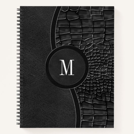 Zwart kunstleder Alligator Skin Luxe Monogram Notitieboek (Voorkant)