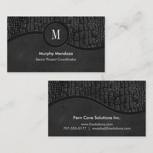 Zwart kunstleder Alligator Skin Luxe Monogram Visitekaartje (Voorkant / Achterkant)