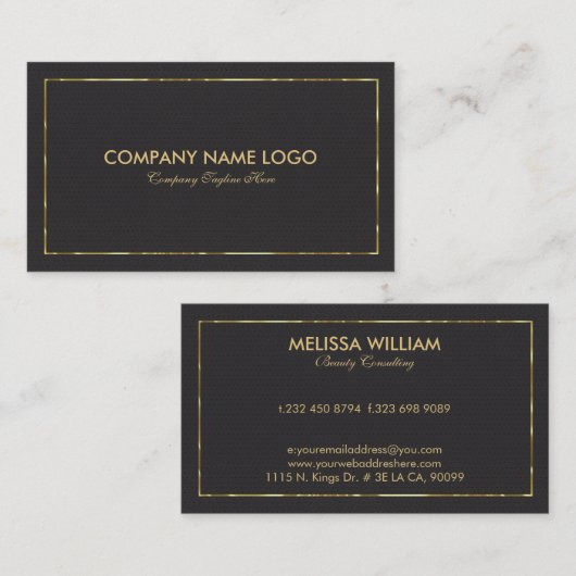 Zwart kunstleder en gouden rand visitekaartje (Voorkant / Achterkant)
