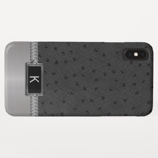 Zwart kunstleder Monogrammed iPhone XS Max Hoesje (Achterkant (horizontaal))