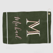 Zwart kunstleder Uniek 3 kleurenmonogram I naam Golfhanddoek (Horizontaal)