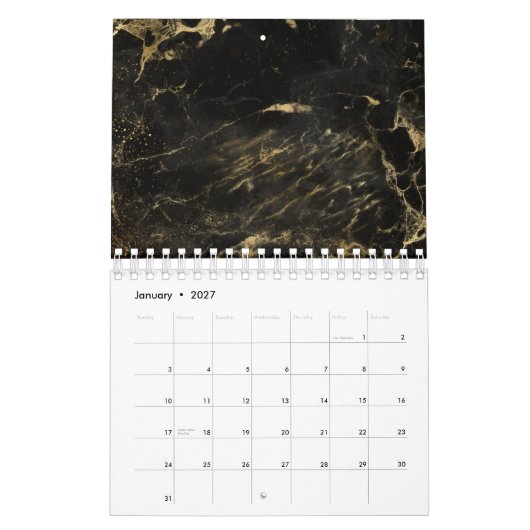 Zwart kunstontwerp versleten esthetisch kalender (Jan 2027)