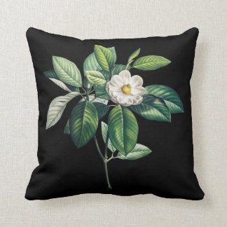 Zwart kussen met witte magnolia