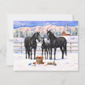 Zwart kwartier paarden in sneeuw uitnodiging (Voorkant)