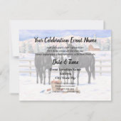 Zwart kwartier paarden in sneeuw uitnodiging (Achterkant)